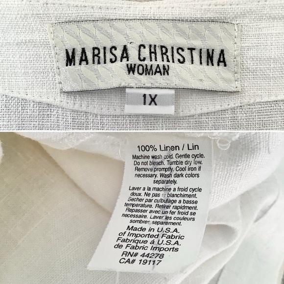 MARISA CHRISTINA Linen Blazer White 1X Long 32” USA Made V-Neck Patch Pockets - Picture 7 of 10
